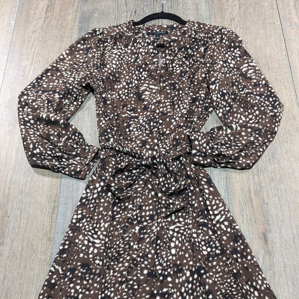 Banana Republic Brown and White Printed Midi Dress